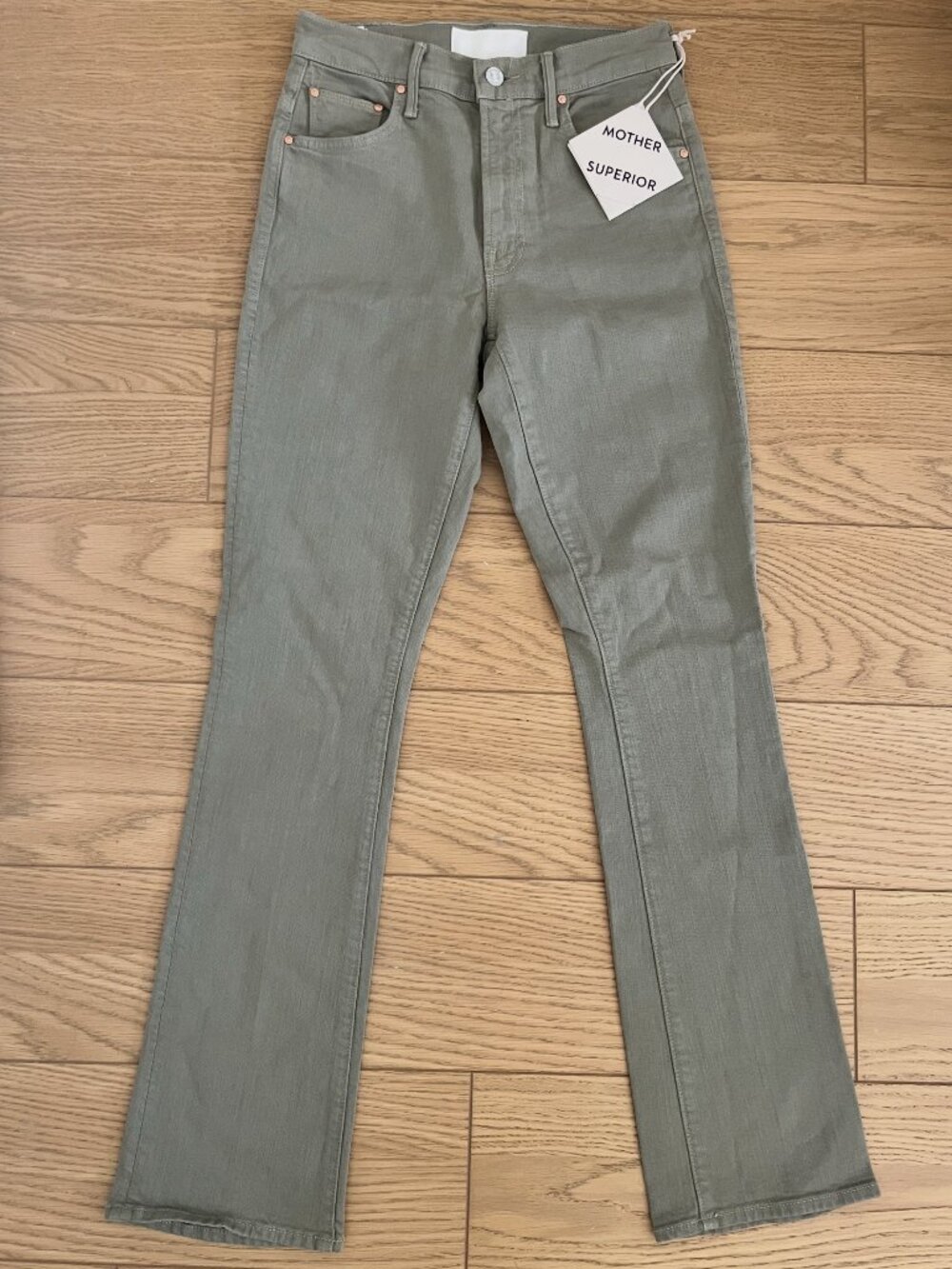 MOTHER Superior Olive Green High-Rise Flare Jeans (NWT)